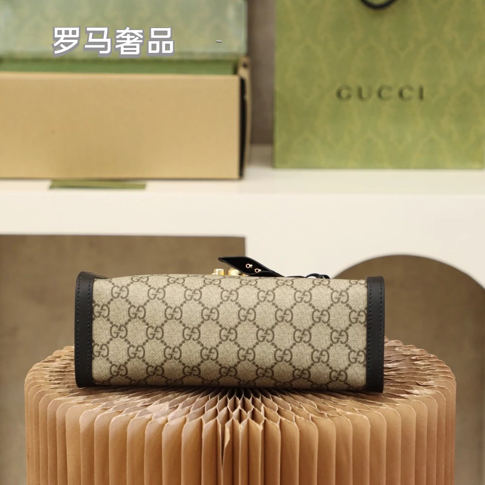 Gucci Padlock Small GG Supreme Shoulder Bag with White Leather Trim