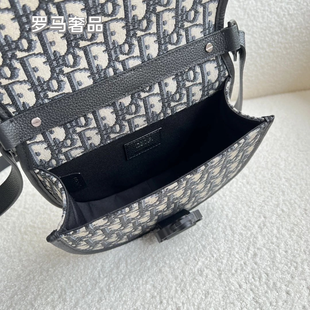 Dior Gallop Mini Shoulder Bag - Blue Dior Oblique Jacquard & Black Grained Calfskin