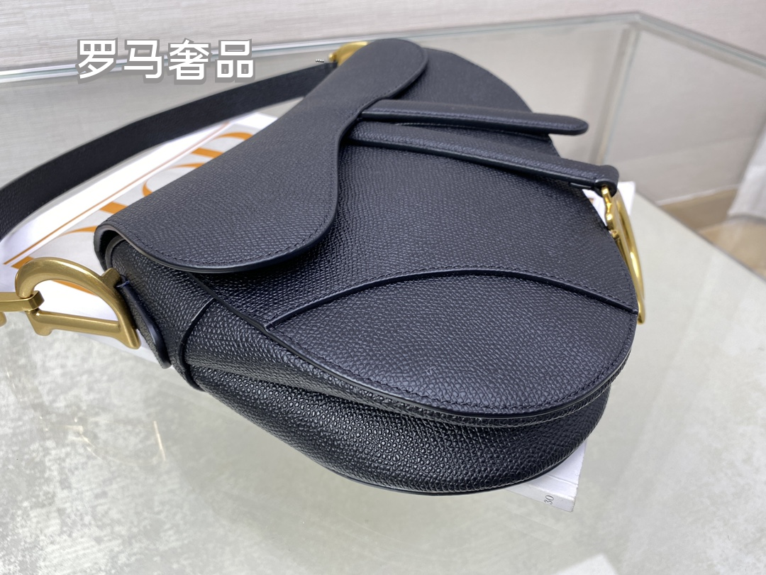 Christian Dior White Grained Calfskin Saddle Bag with Gold Hardware