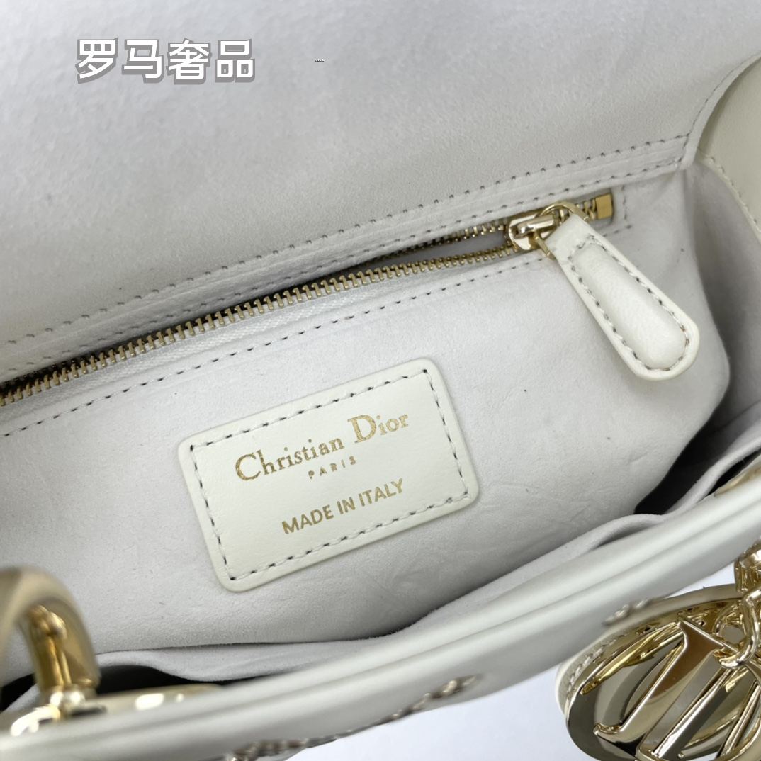 Lady Dior My ABCDior Bag White Cannage Lambskin with Gold-Finish Charms