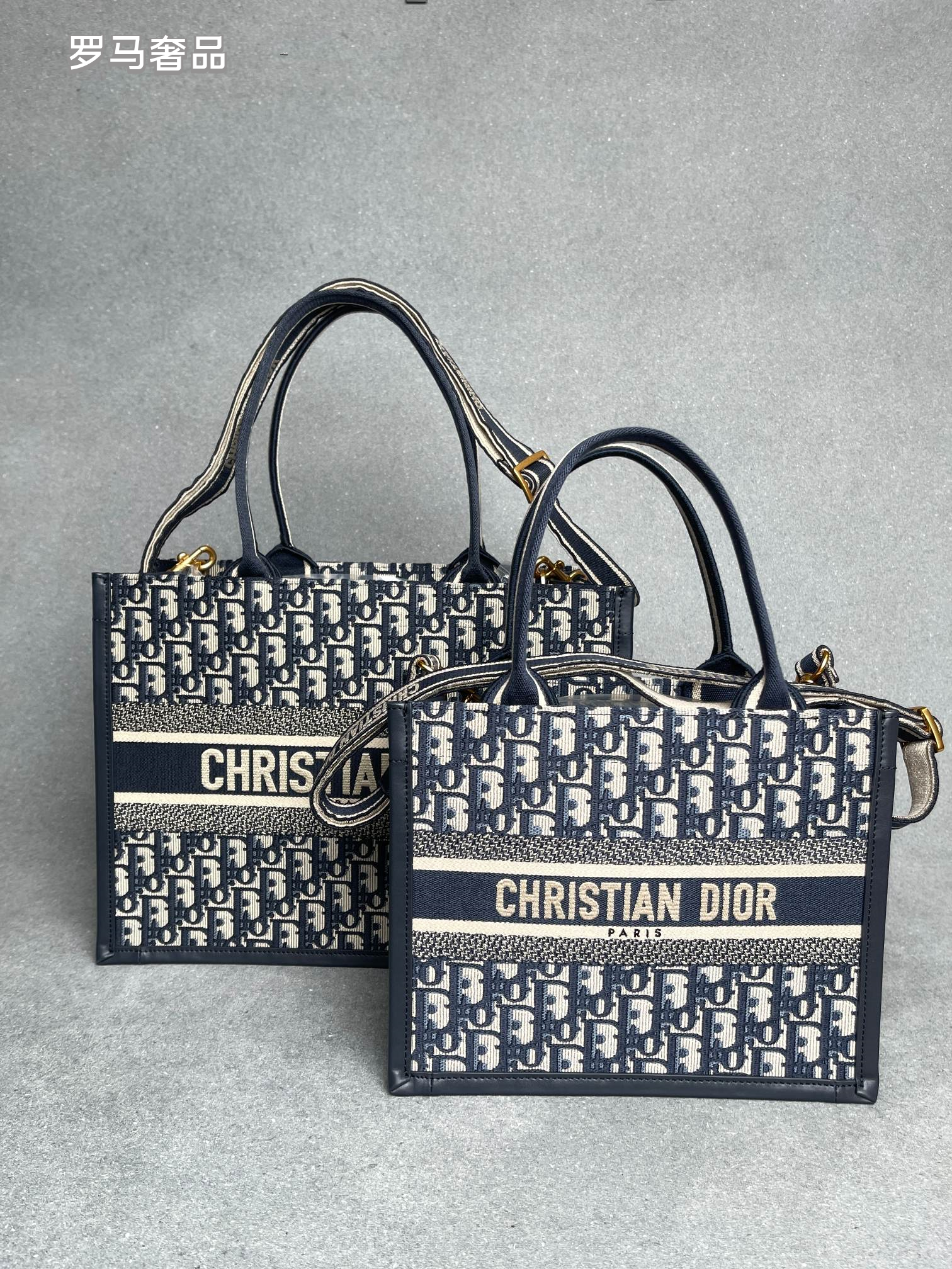 Christian Dior Book Tote - Blue Dior Oblique Embroidery