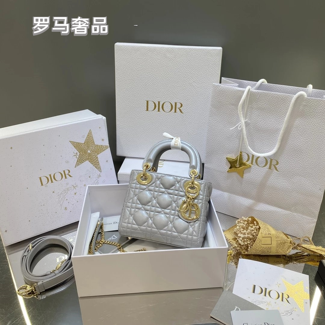 Christian Dior Lady Dior Mini Bag White Cannage Lambskin with Silver-Tone Hardware